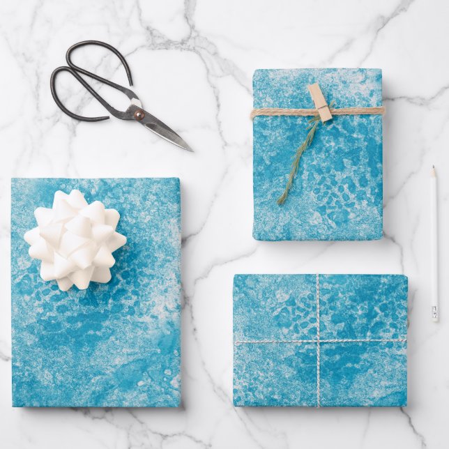 Sky Blue & White Coral Texture Wrapping Paper Sheet (Front)