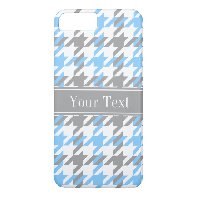 Sky Blue White Dk Grey Houndstooth Name Monogram Case-Mate iPhone Case (Back)