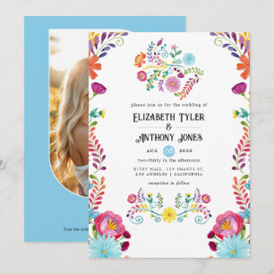 Sky Blue & White Floral Mexican Fiesta Wedding Invitation