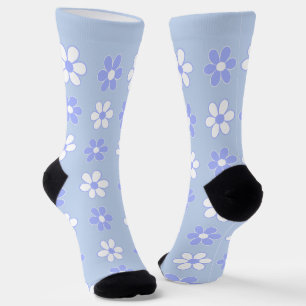 Sky Blue & White Flower Pattern on Light Blue Socks