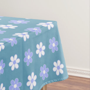 Sky Blue & White Flowers on Blue Tablecloth