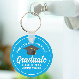Sky Blue White Graduate Custom Graduation Gift Key Ring
