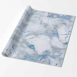 Sky Blue White Grey Marble Shiny Brushes Wrapping Paper