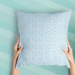 Sky Blue White Hearts Happy Design Cushion