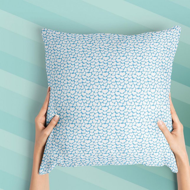 Sky Blue White Hearts Happy Design Cushion (Creator Uploaded)