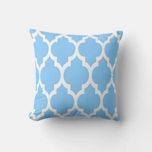 Sky Blue White Moroccan Quatrefoil Pattern #4 Cushion