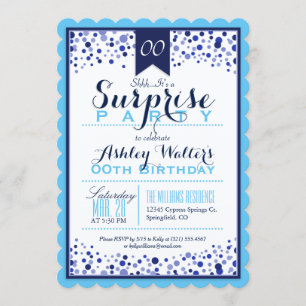 Sky Blue, White, Navy Blue Surprise Party Invitation