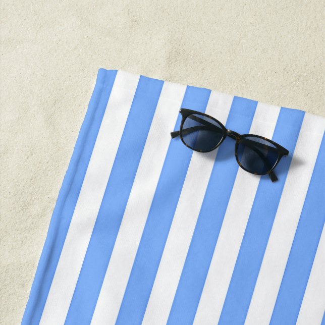 Sky Blue White Stripes  Beach Towel (In Situ)