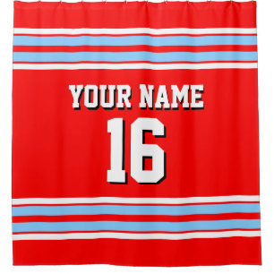 Sky Blue White Stripes Sports Jersey Shower Curtain