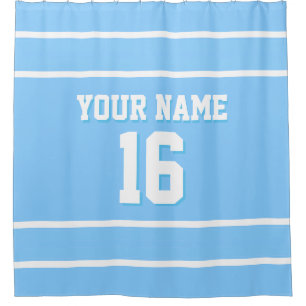 Sky Blue White Stripes Sports Jersey Shower Curtain