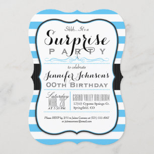 Sky Blue & White Stripes Surprise Party Invitation