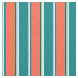 Sky Blue, White, Teal, Red & Dark Green Coloured Fabric