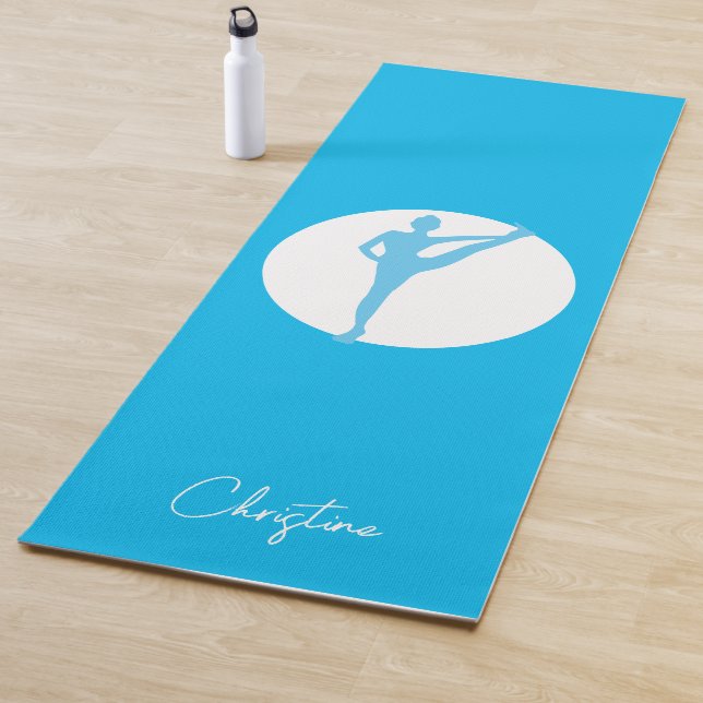 Sky Blue-White Yoga Pose with Custom Name Yoga Mat (In Situ)