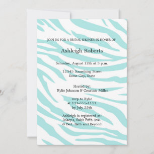 Sky Blue White Zebra Animal Bridal Shower Invitation