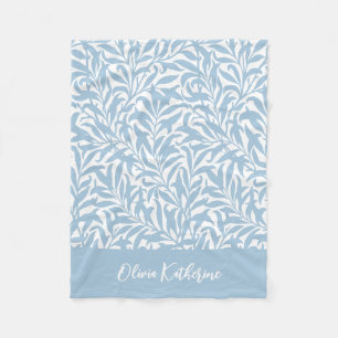 Sky Blue Willow Bough Monogrammed Fleece Blanket