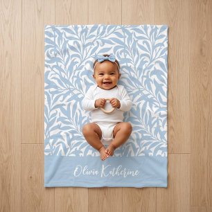 Sky Blue Willow Bough Monogrammed Fleece Blanket