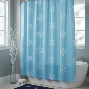 Sky Blue Winter Snowflakes Shower Curtain