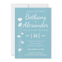 Sky Blue with White Florals Wedding Invitation