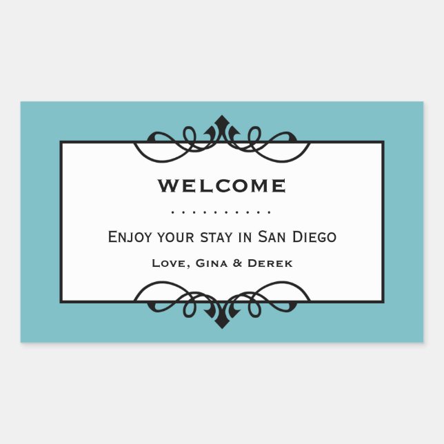 Sky blue wrought iron frame out of town gift bag rectangular sticker (Front)