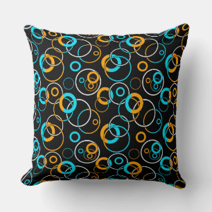 Sky blue yellow and white rings and circles cushion