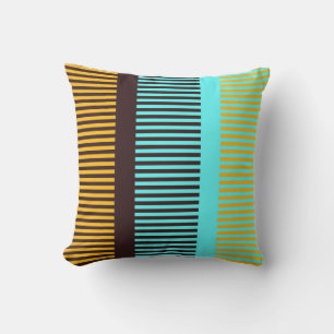 Sky Blue Yellow Brown Stripes Cushion