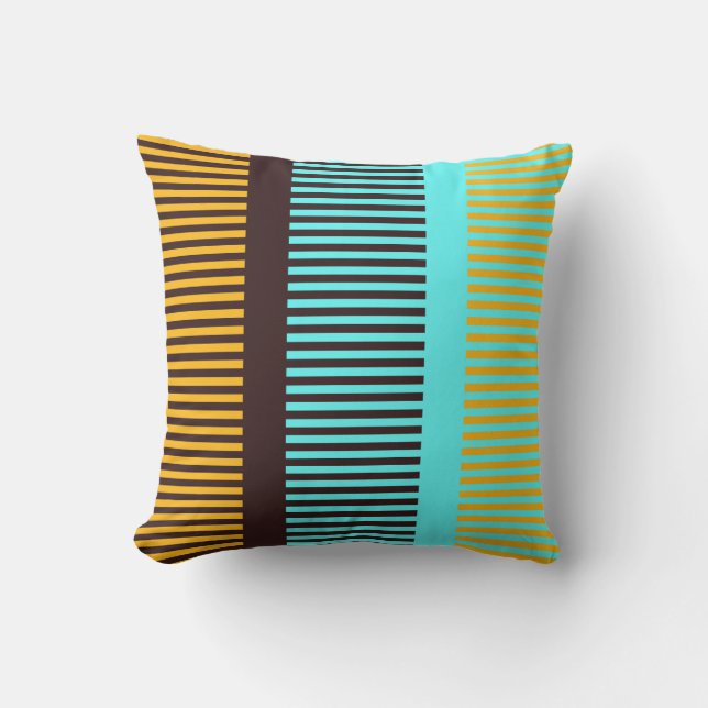 Sky Blue Yellow Brown Stripes Cushion (Front)