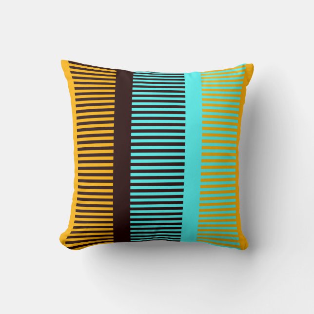 Sky Blue Yellow Brown Stripes Cushion (Front)