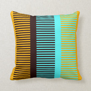 Sky Blue Yellow Brown Stripes Cushion