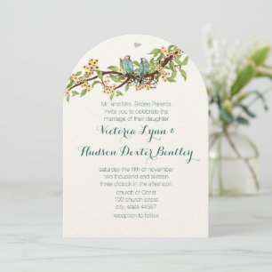 Sky Blue Yellow Sunny Elegance  Love Bird Wedding  Invitation