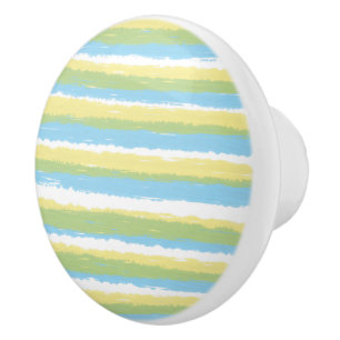 Sky Blue Yellow Watercolor Stripes Ceramic Knob