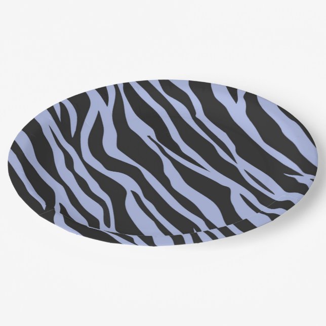 Sky Blue Zebra Striped Paper Plate (Angled)