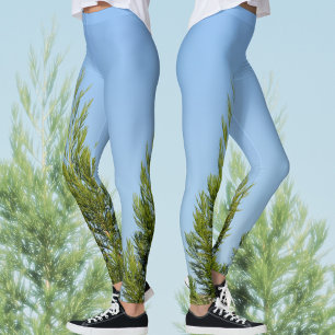 Sky Blueand Green Pines Photographic Nature Chic Leggings