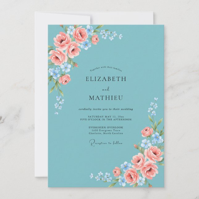 Sky Blush Watercolor Wedding Invitation (Front)