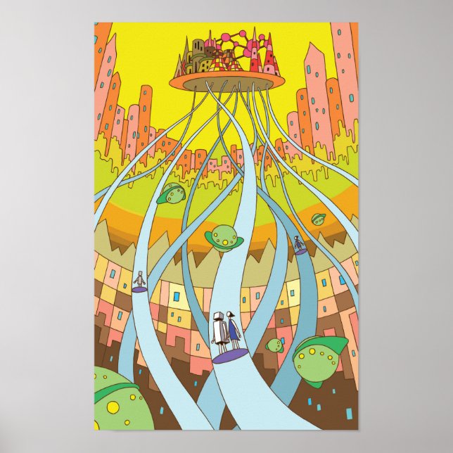 Sky city accessible by high-speed elevator. poster (Front)