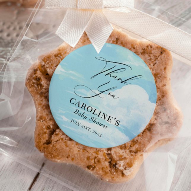 Sky Clouds Blue Baby Shower Thank You Classic Round Sticker (Creator Uploaded)