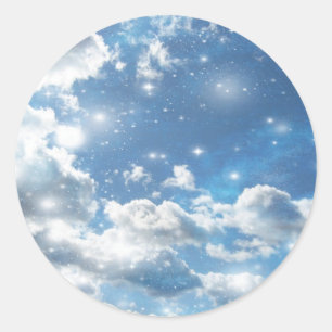 Sky Clouds Sparkles Classic Round Sticker