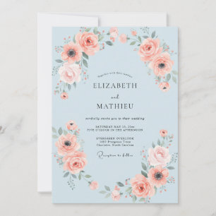 Sky Coral Peony Wedding Invitation