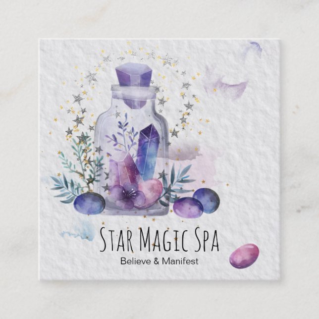 *~* Sky Cosmos Stars Crystals Mason Jar Universe Square Business Card (Front)