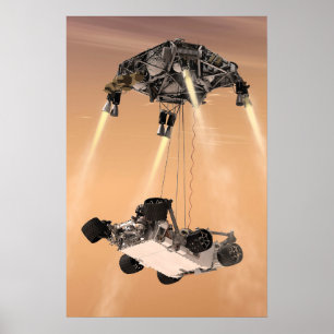Sky Crane Maneuver During Curiosity's Mars Descent Poster