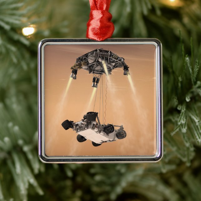 Sky Crane Manoeuvre During Curiosity's Mars Descen Metal Ornament (Tree)