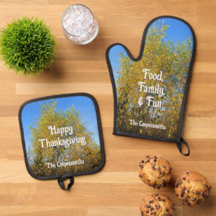 Sky Dancing Autumn Leaves - Personalised Oven Mitt & Pot Holder Set