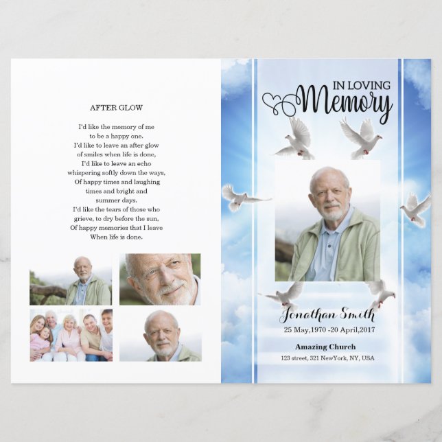 sky & dove Funeral Program template (Front)