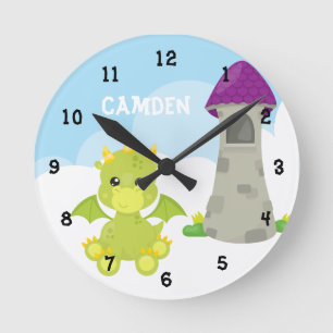 Sky Dragon Kid's Personalised Round Clock
