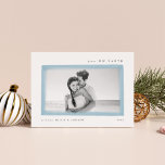 Sky | Dreamy Wish Peace on Earth Photo Holiday Card<br><div class="desc">Understated and elegant, our chic holiday card frames your favourite photo with watercolor brush swashes in sheer sky blue , with "Peace on Earth" at the top in delicate block and italic lettering. Personalise with your family name(s) and the year at the bottom. A back pattern of tiny pine trees...</div>