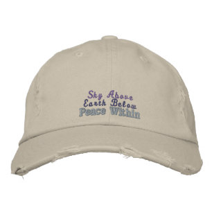 Sky Earth Peace Quote Blue Purple Rustic Stone Embroidered Hat