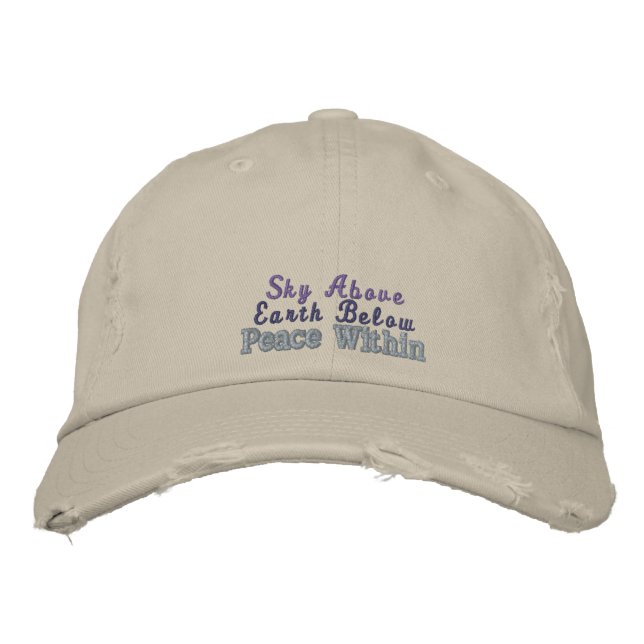 Sky Earth Peace Quote Blue Purple Rustic Stone Embroidered Hat (Front)