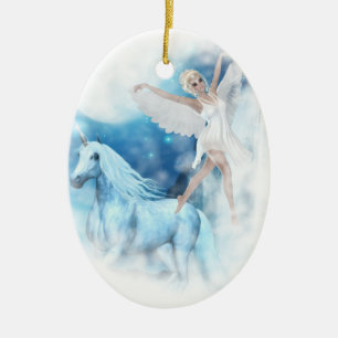 Sky Faerie Asparas and Unicorn Vignette Ceramic Tree Decoration