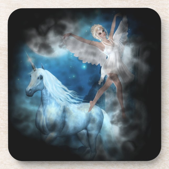 Sky Faerie Asparas and Unicorn Vignette Coaster (Front)