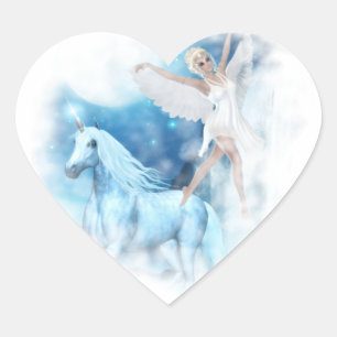 Sky Faerie Asparas and Unicorn Vignette Heart Sticker