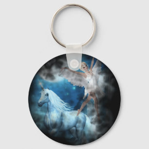 Sky Faerie Asparas and Unicorn Vignette Key Ring